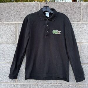 Lacoste Men's Size FR 3 US Small Black Long Sleeve Polo Shirt Large Croc Golf